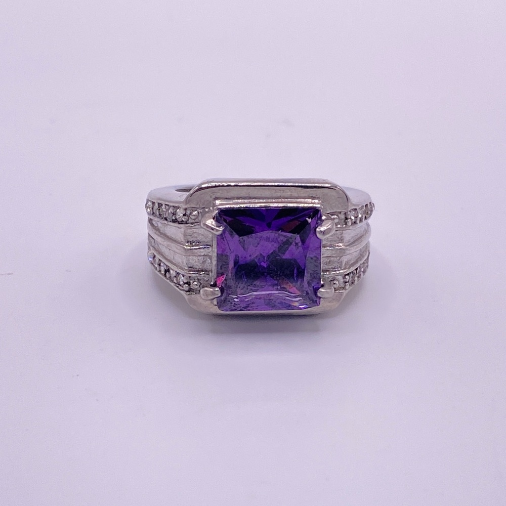 Simulate Amethyst Ring; Stainless Steel; Size 6